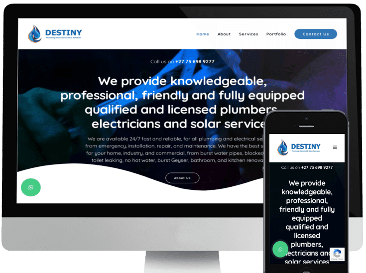 destiny plumbing and electrical services website mockup
